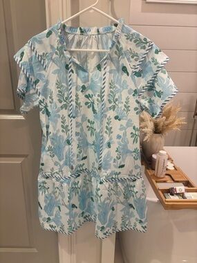 Women's Blue Floral Short Sleeve Dress